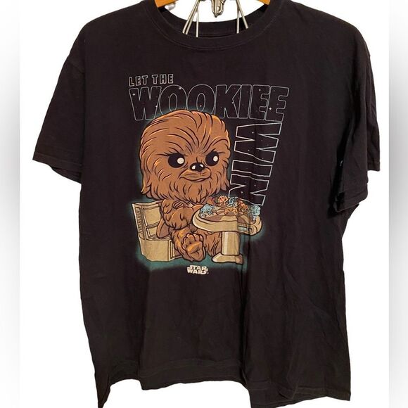 Star Wars Disney Funko Pops! Sz XL Black Chewbacca Let The Wookiee Win T-Shirt - Picture 1 of 3
